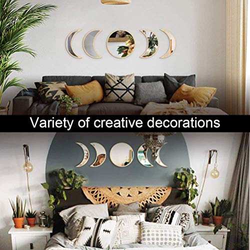 5 pcs Acrylic Wooden Moon Phase Mirror Set P79707