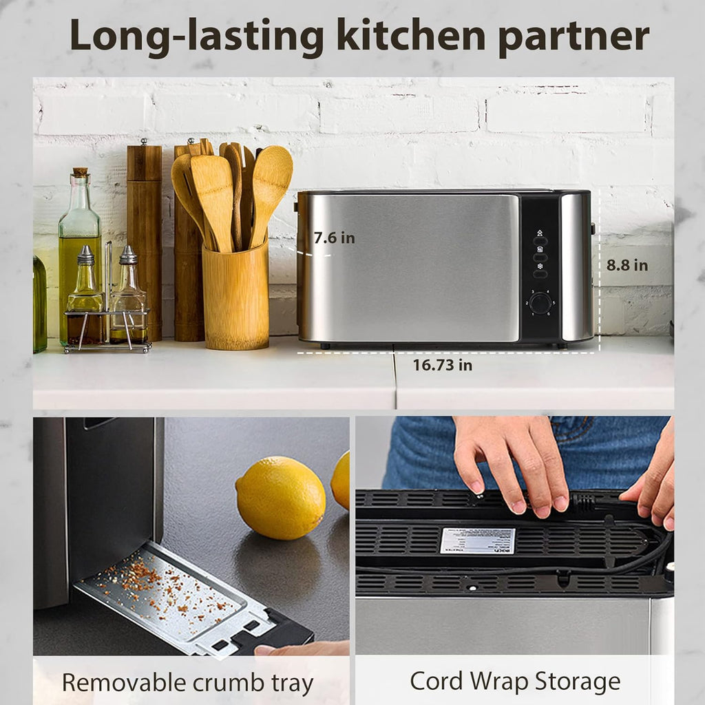 2 Slices Long Slot Stainless Steel Toaster with Warming Rack R201752