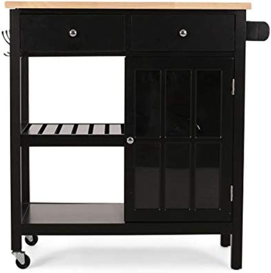 White and Natural Kitchen Cart with Wheels S38323
