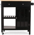 White and Natural Kitchen Cart with Wheels S38323