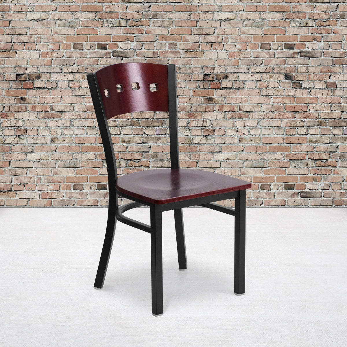 2 Pk Decorative Metal Restaurant Chair Mahogany Wood Back Black S3488