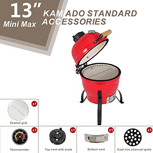 13" Round Ceramic Charcoal Grill with Thermometer U67034