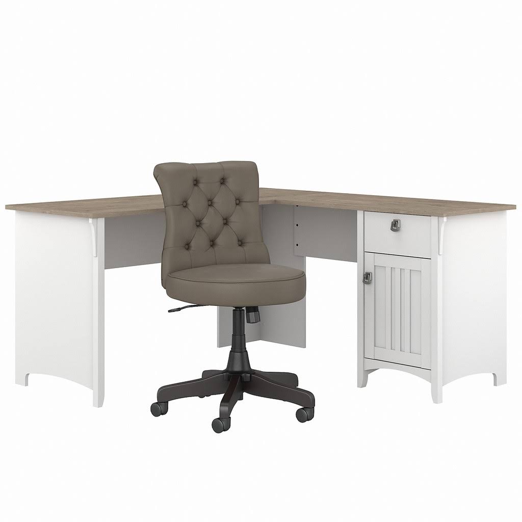 L-Shaped Desk with Mid-Back Tufted Office Chair X685072