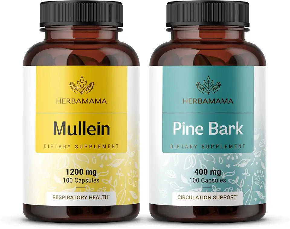 1200mg Mullein Leaf & 400mg Pine Bark Capsules 2 Pack Vegan Non GMO Y5558