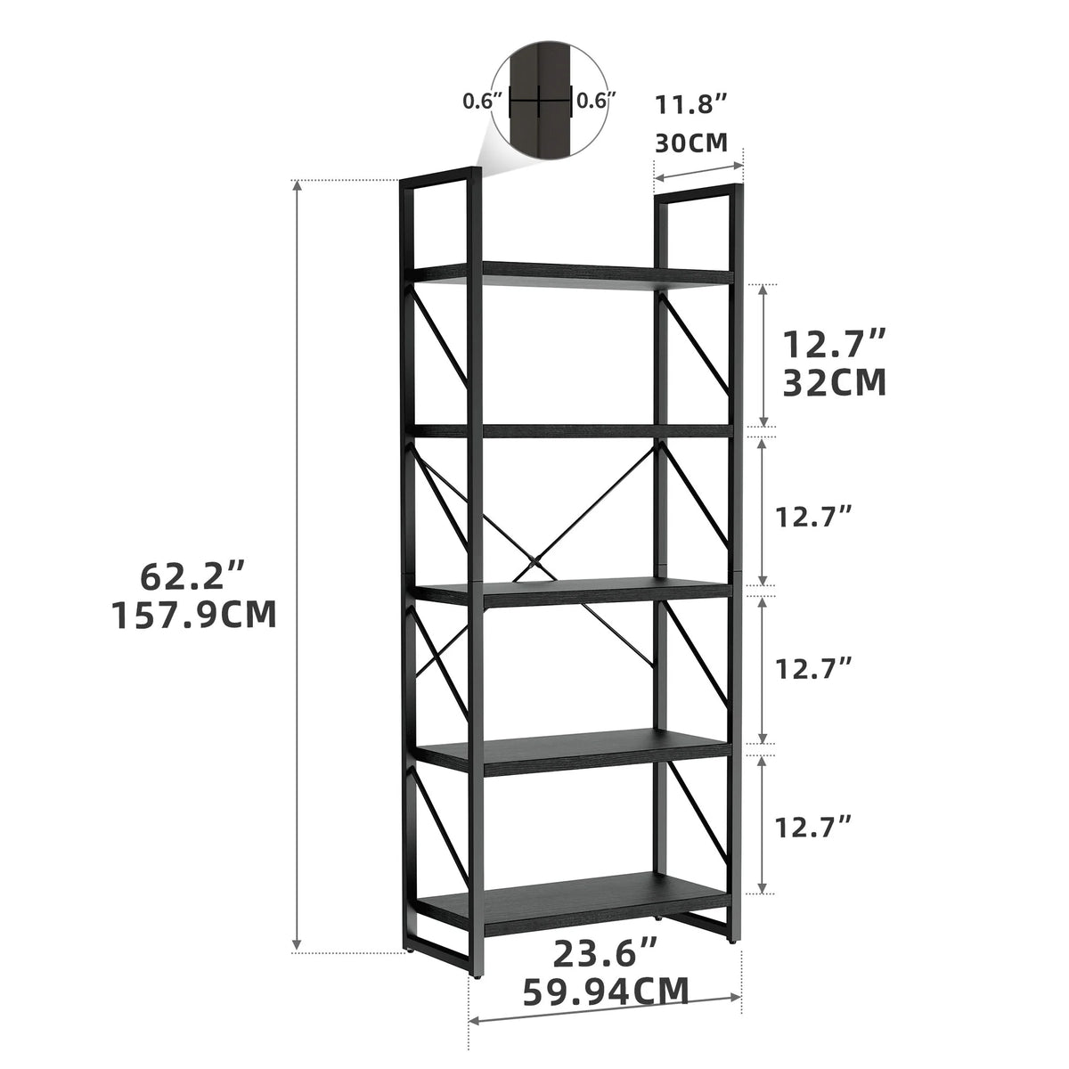 5-Tier Wood Bookcase Storage Shelves E9451