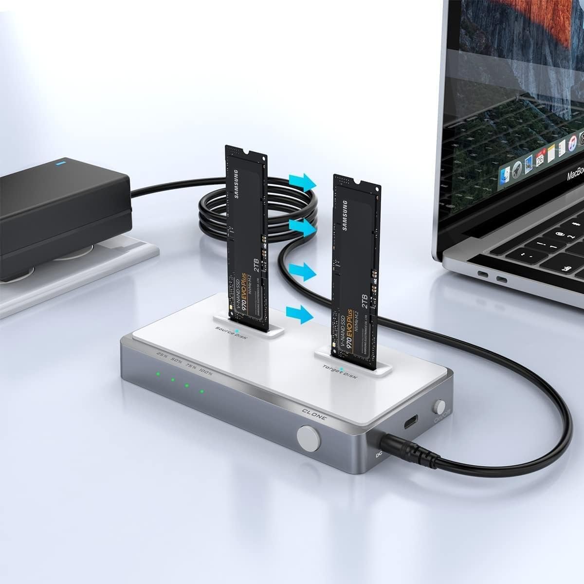 USB C Dual-Bay NVME Docking Station Tool-Free M.2 Duplicator External Hard Drive Enclosure F62724