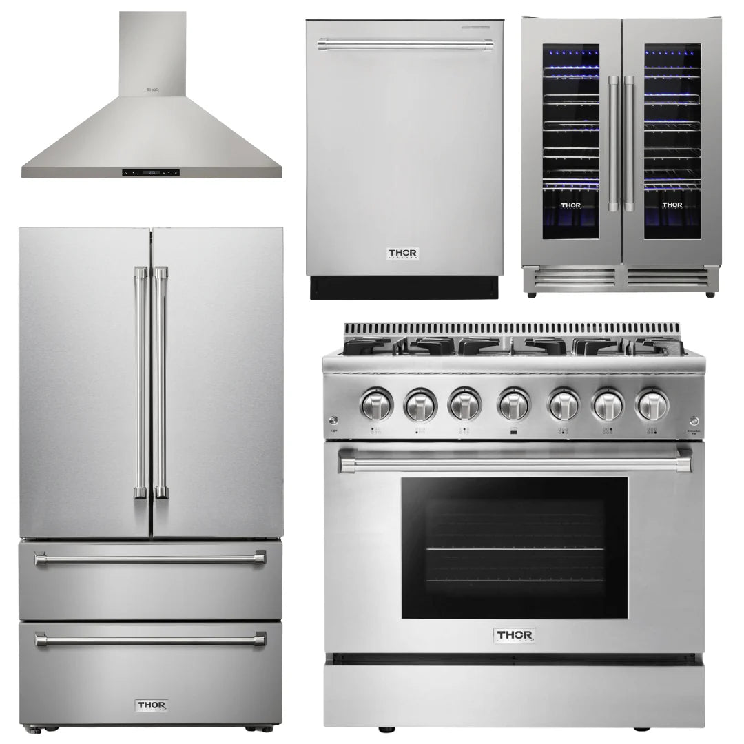 36 Dual Fuel Range, Range Hood, Refrigerator, Dishwasher, Wine Cooler Y6740