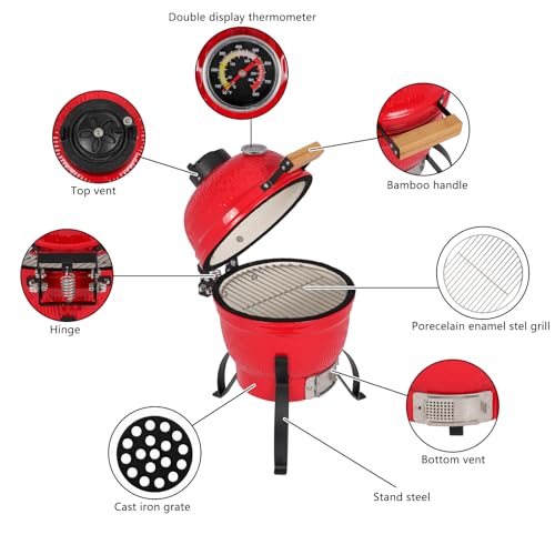 13" Round Ceramic Charcoal Grill with Thermometer U67034