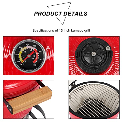 13" Round Ceramic Charcoal Grill with Thermometer U67034