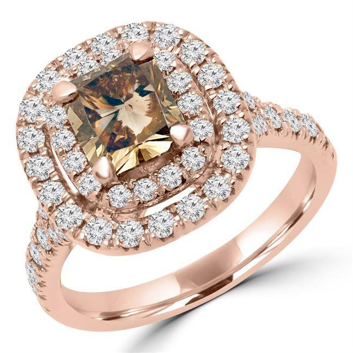14K Rose Gold Radiant Champagne Diamond Double Halo Engagement Ring R30833