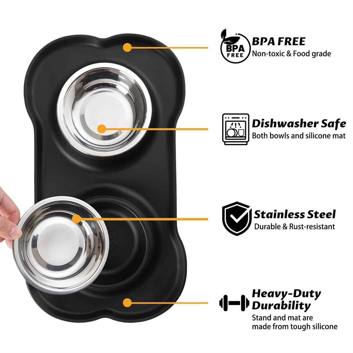 2 Stainless Steel Dog Bowl with Non-Skid Silicone Mat and Food Scoop P14246