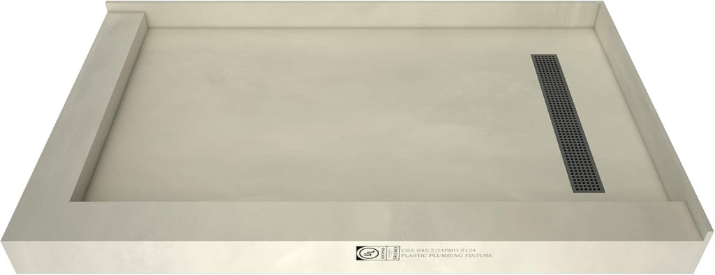 48" D x 72" W Shower Pan with Left Trench & Right Dual Curb D589471