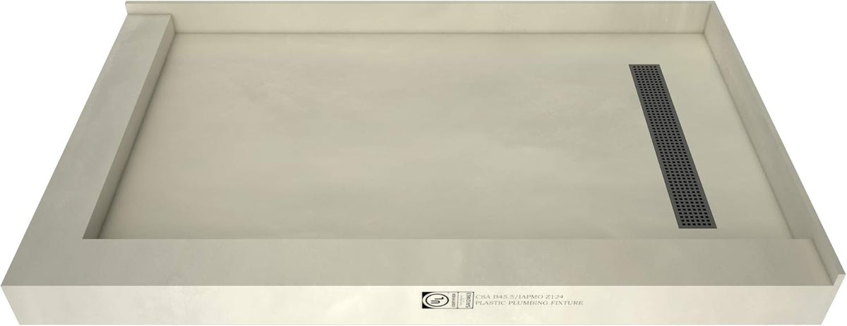 48" D x 72" W Shower Pan with Left Trench & Right Dual Curb D589471