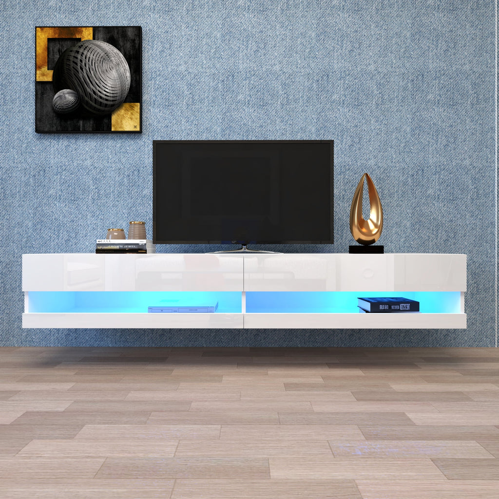White Wall Mounted Floating TV Stand with 20 Color LEDs K985476