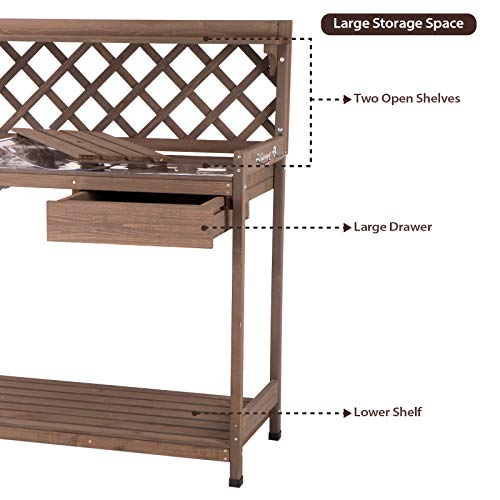 Wooden Potting Bench with Sink Storage G99403