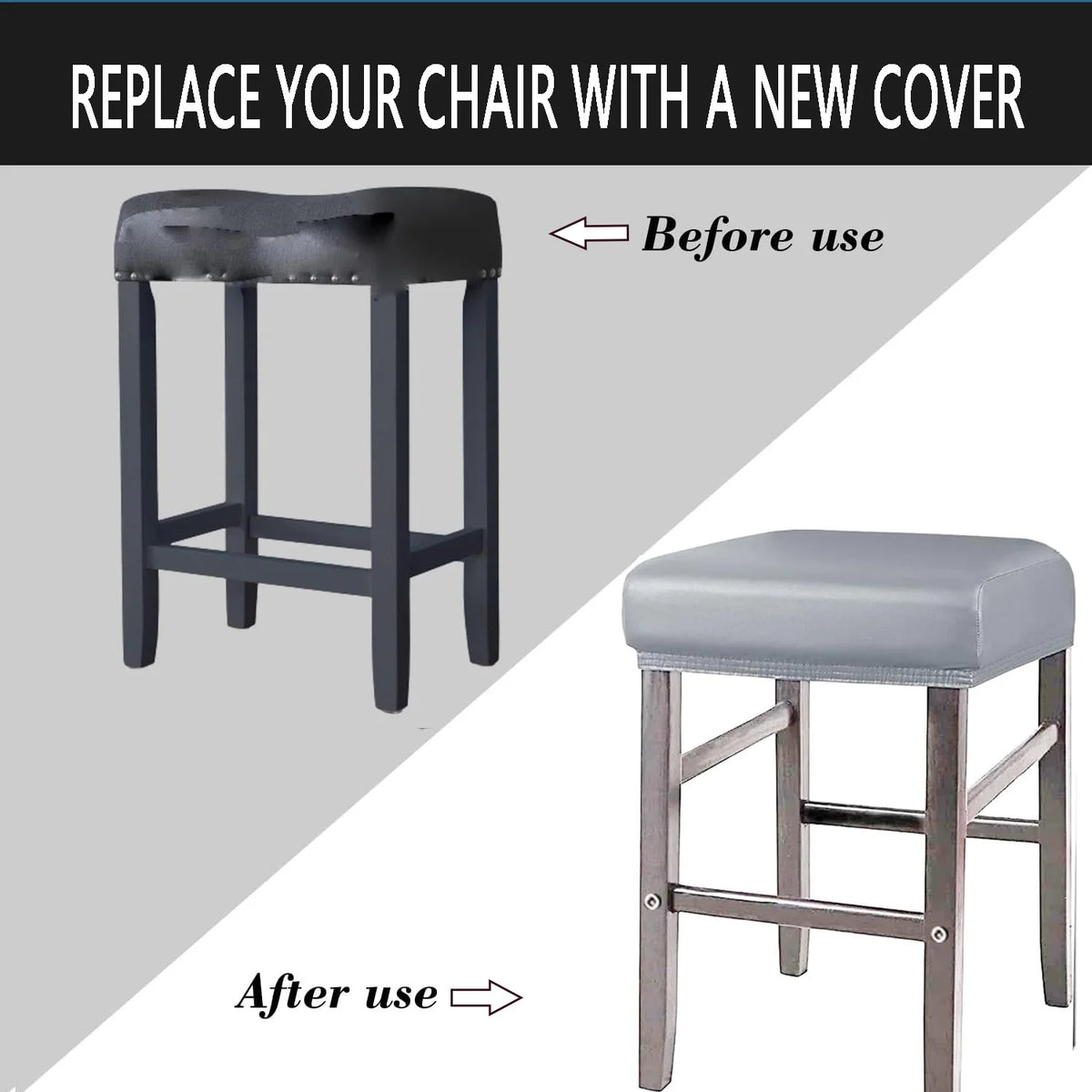 Rectangle Stretch Washable Bar Stool Covers, Light Grey, S 2pcs Q72305