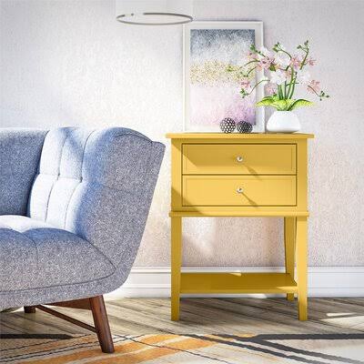 2 Drawer End Table with Storage Mustard Yellow D841734