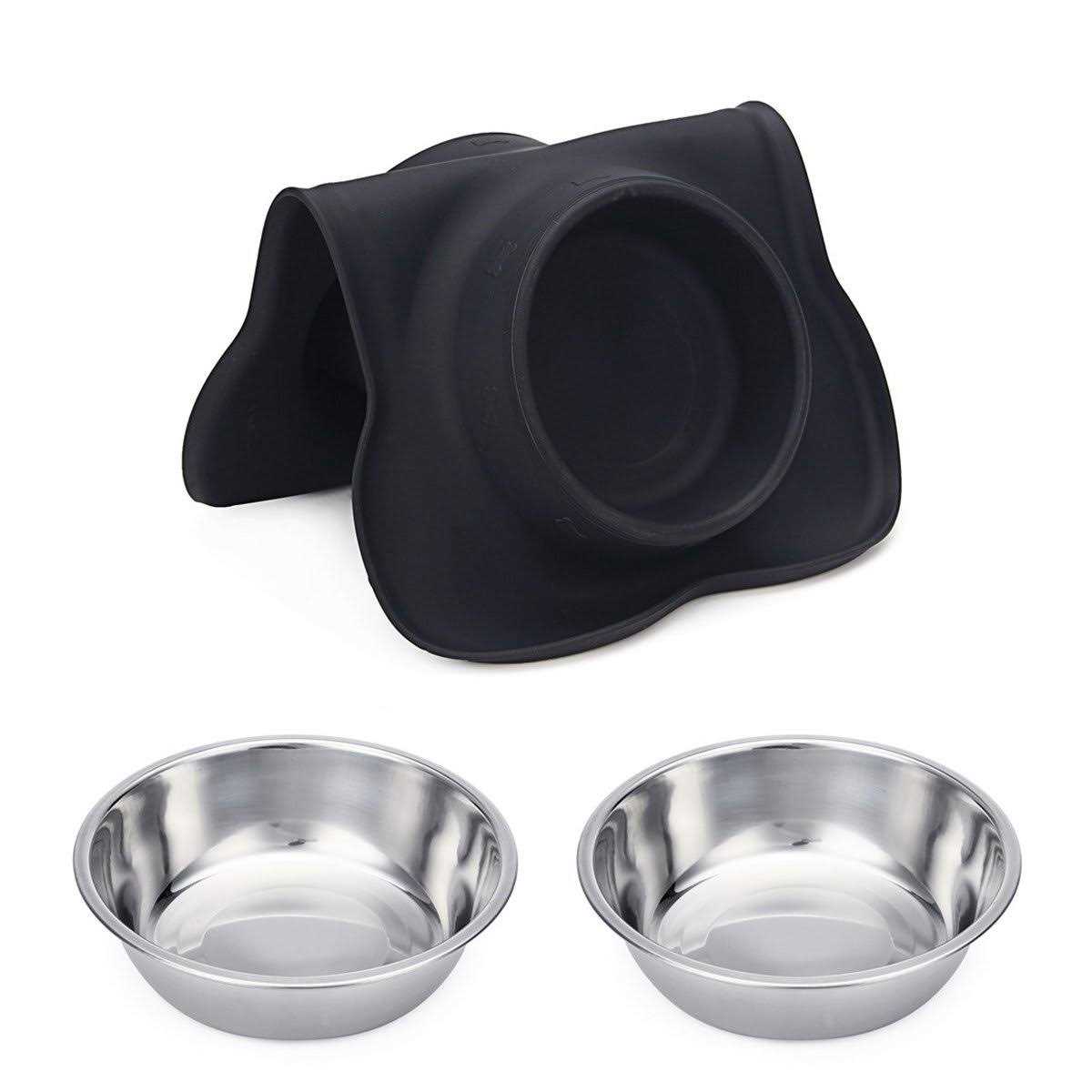 2 Stainless Steel Dog Bowl with Non-Skid Silicone Mat and Food Scoop P14246
